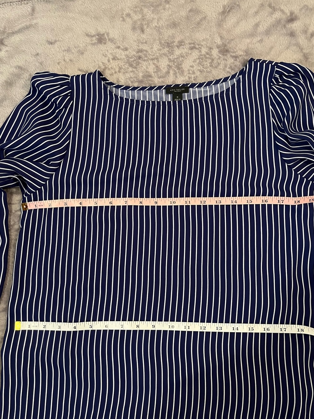 Ann Taylor Navy and White Vertical Stripe Long-Sleeve Blouse EUC - Picture 3 of 4
